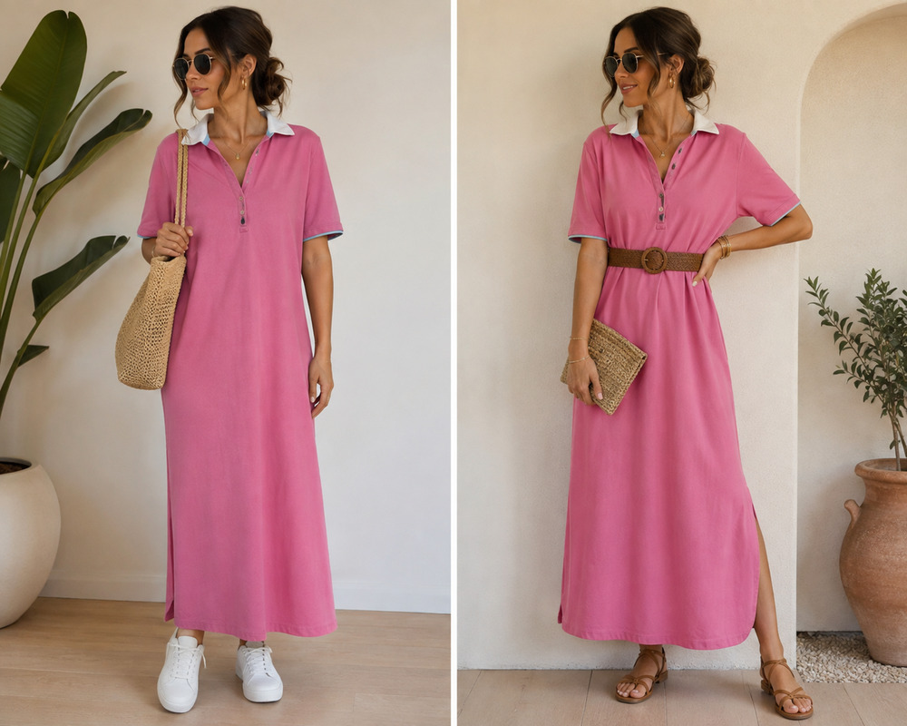 Vintage Tommy Bahama 2003 Pink Polo Maxi Dress XL Y2K Resort Coastal Preppy